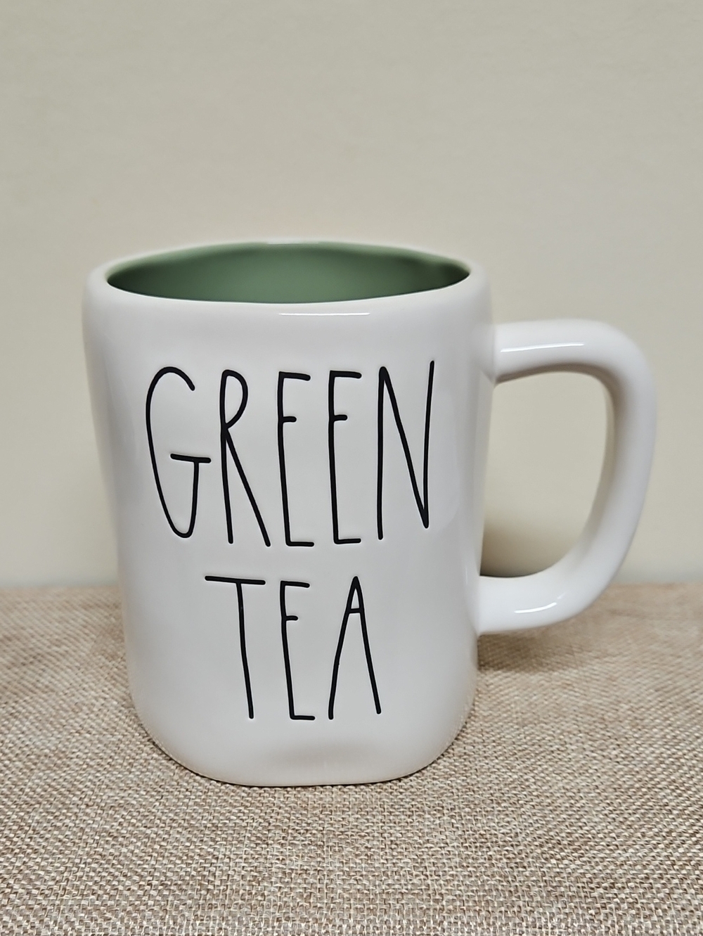 Rae Dunn White Mug with Green Interior - GREEN TEA